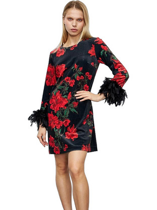 Desiree Mini Βραδινό Φόρεμα Floral Βελούδινο Μαύρο 08.39133