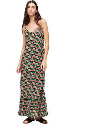Superdry Maxi Καλοκαιρινό Βραδινό Φόρεμα Χακί W8011637-38L