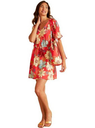 Harmony Mini Καλοκαιρινό Καθημερινό Φόρεμα Floral Κόκκινο 33-506606