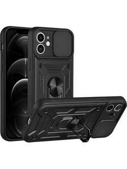 Bodycell Armor Slide Ring Holder Back Cover Black (iPhone 12)