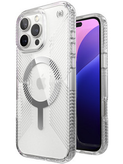 Speck Presidio Perfect-Clear Grip MagSafe Back Cover Clear / Chrome Finish / Serene Silver (iPhone 16 Pro Max)