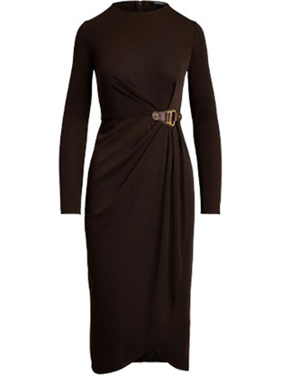 Brown Midi Φόρεμα για Γάμο / Βάπτιση Ντραπέ Καφέ 250951397001