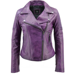 Leather 100 Γυναικείο Μπουφάν Δερμάτινο Κοντό Μωβ 49-W-3128