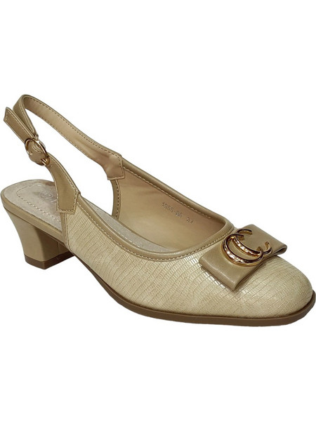 B-Soft Ανατομικές Γόβες Slingback Δερμάτινες με Χοντρό Χαμηλό Τακούνι Μπεζ 1955-86