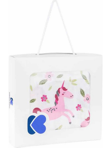 KikkaBoo Unicorn Πάνα Αγκαλιάς από Μουσελίνα Λευκή Ροζ 120x120cm