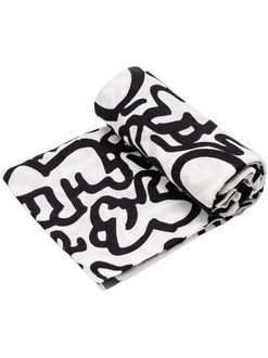 Etta Loves Keith Haring Baby Πάνα Αγκαλιάς από Μουσελίνα Λευκή Μαύρη 120x120cm