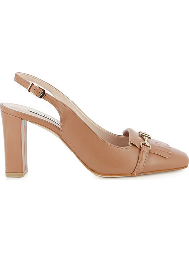 Guy Laroche Γόβες Slingback Δερμάτινες με Χοντρό Ψηλό Τακούνι Nude 30986X