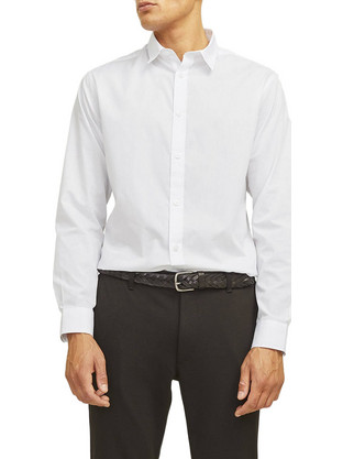 Jack & Jones Ανδρικό Πουκάμισο Βαμβακερό Μακρυμάνικο Κανονική Γραμμή Λευκό 12267557