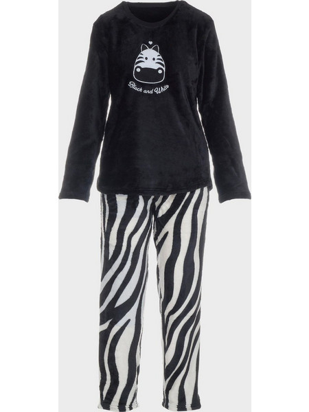 Gsecret Σετ Γυναικείες Πιτζάμες Χειμωνιάτικες Fleece Μαύρες Λευκές 303059-30931