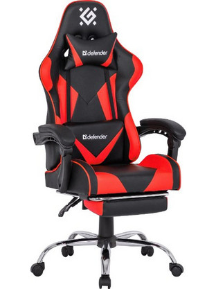 Defender Pilot Καρέκλα Gaming Δερματίνης με Υποπόδιο Μαύρη Κόκκινη 64354