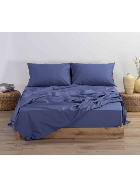 Nef-Nef Σεντόνι Διπλό Βαμβακερό με Λάστιχο 140x200+30 Basic 1053 Indigo
