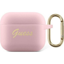 Guess Vintage Script Θήκη Σιλικόνης με Γάντζο για Apple AirPods 3 Ροζ