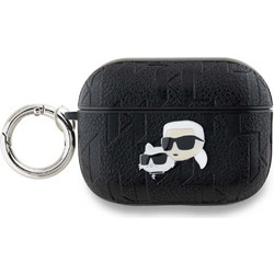 Karl Lagerfeld Embossed Karl & Choupette Heads Θήκη Σιλικόνης με Γάντζο για Apple AirPods Pro 2 Μαύρη