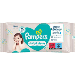 Pampers Soft & Clean Μωρομάντηλα Χωρίς Οινόπνευμα & Parabens 60τμχ