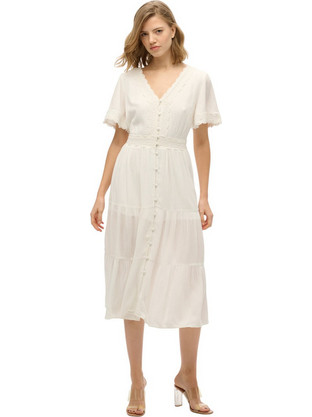 Superdry Midi Καλοκαιρινό Καθημερινό Φόρεμα Μεταξωτό Εκρού W8011891A-71D