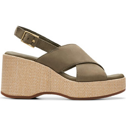 Clarks Manon Wish Ανατομικές Καλοκαιρινές Γυναικείες Πλατφόρμες Ψηλές Δερμάτινες Χακί 26176302