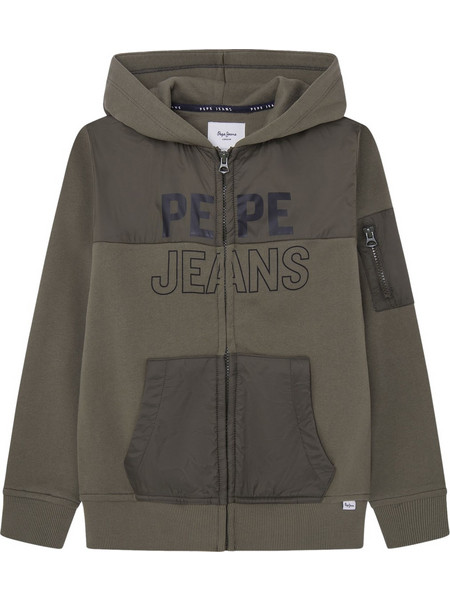 Pepe Jeans Παιδική Ζακέτα Φούτερ με Κουκούλα και Φερμουάρ Χακί PB581626-676