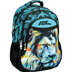 Back Me UP No Fear Fluo Lion Σχολική Τσάντα Πλάτης Δημοτικού Μαύρη Τιρκουάζ 348-45031