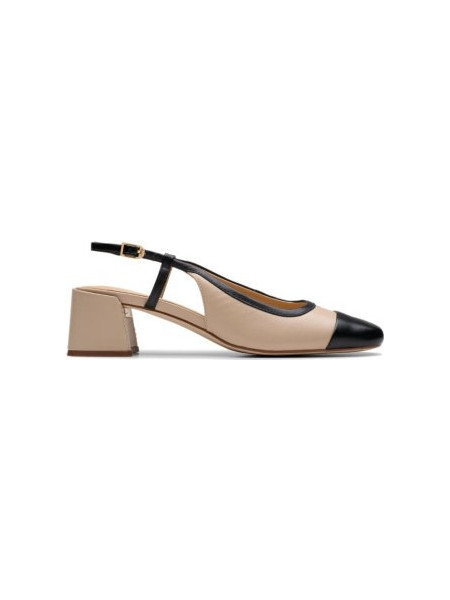 Clarks Ανατομικές Γόβες Slingback Δερμάτινες με Χοντρό Χαμηλό Τακούνι Μπεζ 26181321