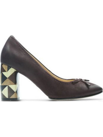 Clarks Grace Ανατομικές Γόβες Δερμάτινες με Χοντρό Ψηλό Τακούνι & Φιόγκο Σοκολατί 26135132