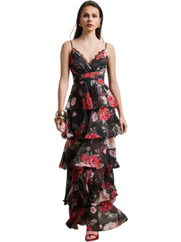 Desiree Maxi Καλοκαιρινό Φόρεμα για Γάμο / Βάπτιση Floral Μαύρο 08.42081