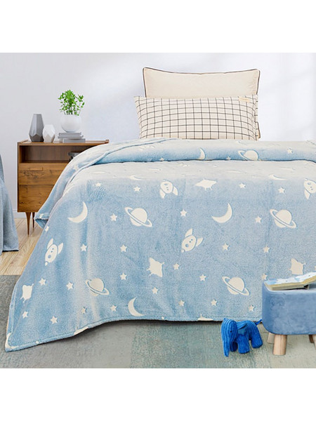 Sunshine Home Παιδική Κουβέρτα Fleece Διάστημα Φωσφοριζέ 160x220 Γαλάζια
