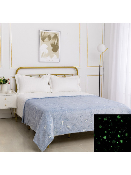 Silk Fashion Παιδική Κουβέρτα Βελουτέ Διάστημα Φωσφοριζέ 170x220 Γαλάζια