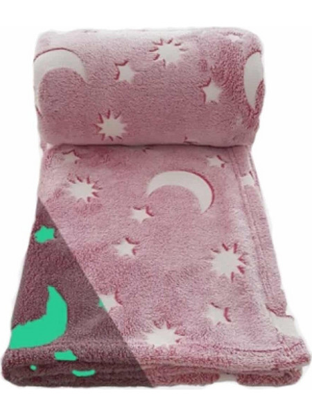 Παιδική Κουβέρτα Fleece Αστεράκια Φωσφοριζέ 150x180 Ροζ
