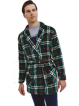 Odyssey Χειμωνιάτικη Ανδρική Ρόμπα Fleece Καρό Χακί 2161