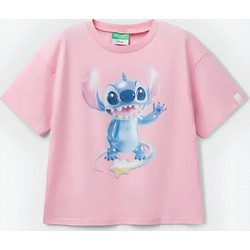Benetton Lilo & Stitch Παιδικό T-Shirt Κοντομάνικο Ροζ 35RYC10MV-09J