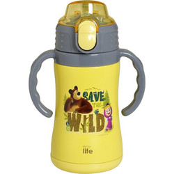 Ecolife Masha Save The Wild Παιδικό Παγούρι Θερμός Ανοξείδωτο με Καλαμάκι Κίτρινο 300ml