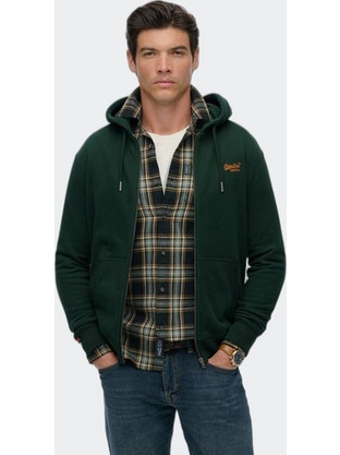 Superdry Ανδρική Ζακέτα Φούτερ με Κουκούλα και Φερμουάρ Χακί M2014128A-H7E
