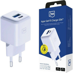 3mk Hyper Φορτιστής χωρίς Καλώδιο με Θύρα USB-A & Θύρα USB-C 20W Quick Charge 4.0+ & Power Delivery White