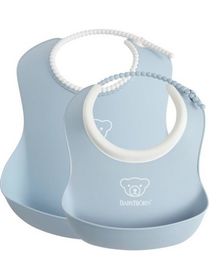 BabyBjorn Σετ Αδιάβροχες Σαλιάρες Πλαστικές με Κουμπί & Τσέπη 4m+ Γαλάζιες 2τμχ