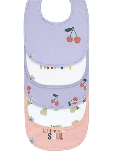 Laessig Happy Fruits Cherry Σετ Αδιάβροχες Σαλιάρες Υφασμάτινες με Αυτοκόλλητο Λιλά Λευκή Ροζ 5τμχ