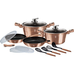 Berlinger Haus Rose Gold Metallic Σετ Μαγειρικά Σκεύη Αλουμινίου με Αντικολλητική Επίστρωση Μαρμάρου 8τμχ BH-7058
