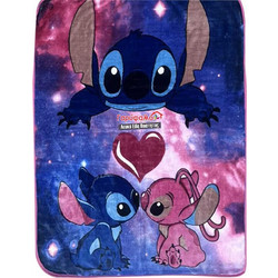 Γαρύφαλλο Παιδική Κουβέρτα Βελουτέ Stitch & Angel 160x220 Navy Μπλε Ροζ