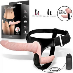 LateToBed Batek Harness Strap On με Διπλό Dildo & Δόνηση Flesh LT-742