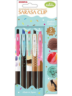 Zebra Sarasa Clip Ice-Cream Σετ Στυλό Gel 0.5mm Πολύχρωμο 5τμχ