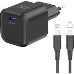 Swissten GaN Φορτιστής με Καλώδιο Lightning με Θύρα USB-C 35W Power Delivery Black