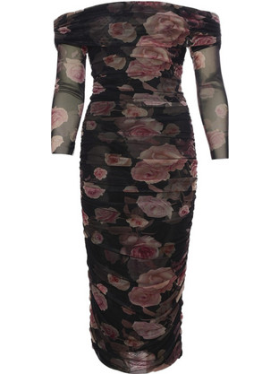 Erya Blaire Midi Φόρεμα για Γάμο / Βάπτιση Floral Μαύρο W26400E