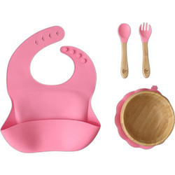 QueenMother Βρεφικό Σετ Φαγητού Σιλικόνης & Bamboo & Fuchsia 4τμχ