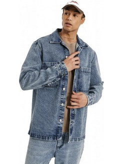 Edward Jeans Ανδρικό Πουκάμισο Τζιν Μακρυμάνικο Κανονική Γραμμή Overshirt Μπλε MP-D-JKT-S26-001