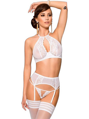 Avanua Catalina Σετ Sexy Εσώρουχα See Through με Δαντέλα & Ζαρτιέρες Λευκά 421A