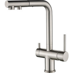 Helika Akva Duo Plus 2683-002 Μπαταρία Κουζίνας Πάγκου Τριπλής Παροχής Ανάμεικτη με Ντουζ Inox