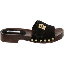 Steve Madden Γυναικεία Πέδιλα Suede Μαύρα με Χοντρό Χαμηλό Τακούνι 11005300