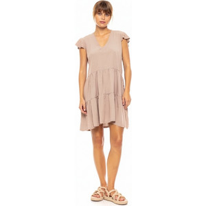 Pink Label Mini Καλοκαιρινό Καθημερινό Φόρεμα Μεταξωτό Μπεζ BN-286