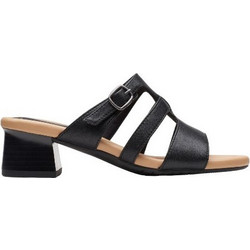 Clarks Γυναικεία Πέδιλα Δερμάτινα Μαύρα με Χοντρό Χαμηλό Τακούνι 26171178