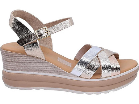 Oh My Sandals Καλοκαιρινές Γυναικείες Πλατφόρμες Χαμηλές Δερμάτινες Χρυσές 6004