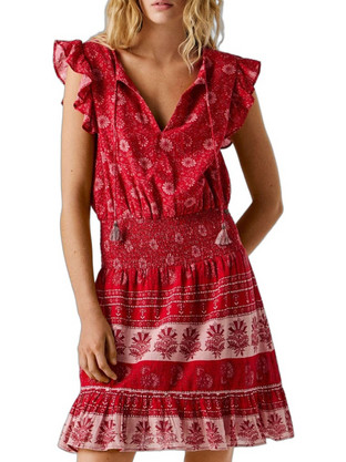 Pepe Jeans Cyra Mini Καλοκαιρινό Καθημερινό Φόρεμα Κόκκινο PL9537828-264
